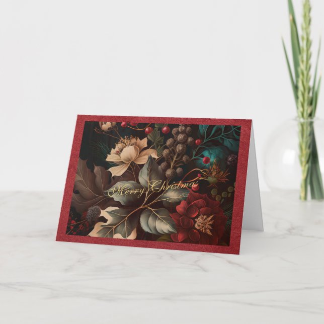 Tarjeta Reds Florals Merry Christmas (Anverso)