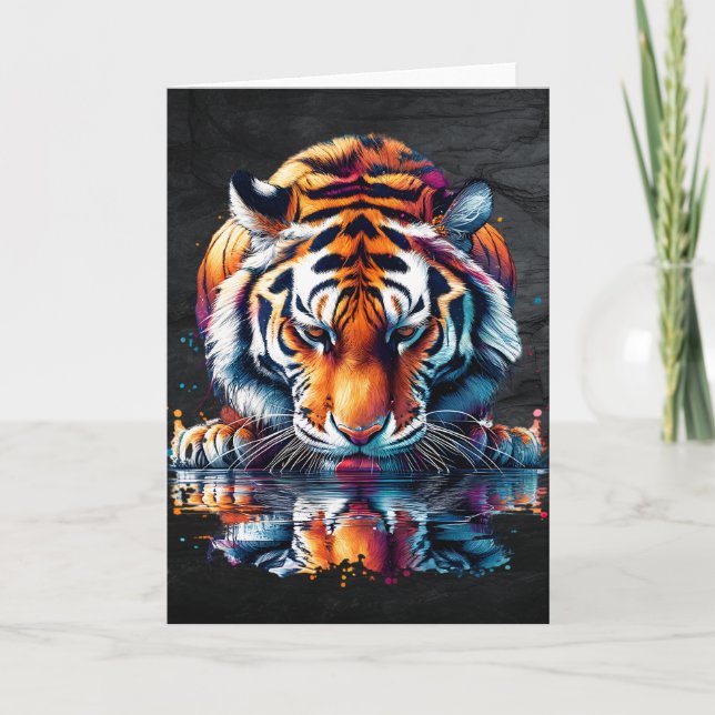 Tarjeta Reflejo de tigre bebiendo agua  (Anverso)