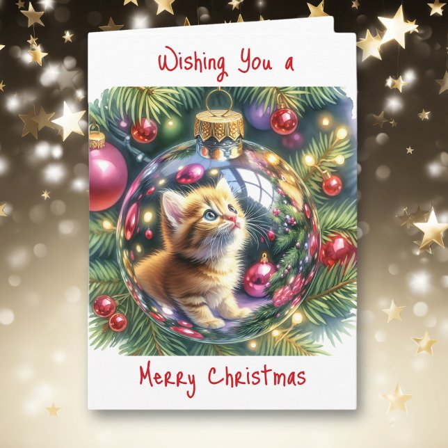 Tarjeta Reflexión sobre el gatito en un adorno navideño (Subido por el creador)