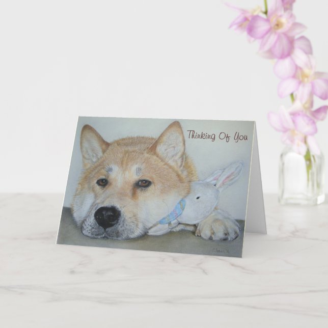 Tarjeta reflexivo y hermoso perro akita pensando en ti (Orquídea)