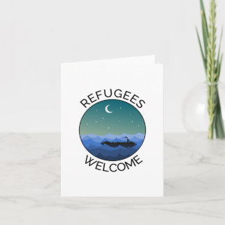 Tarjeta Refugiados bienvenidos a la paz en el rescate en e