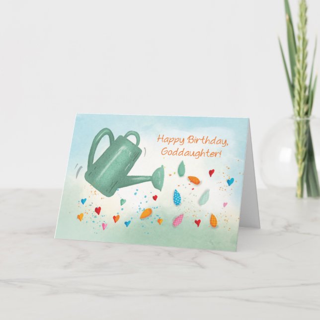 Tarjeta Regadera Cumpleaños Ahijada Rociando Corazón (Anverso)