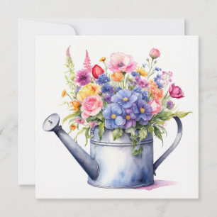Tarjeta Regadera de acuarela con flores de jardín