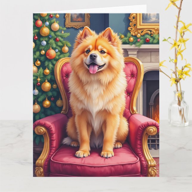 Tarjeta Regal Chow Chow by Grand Christmas Tree Holiday (flor amarilla)