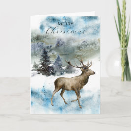 Tarjeta Regal Deer en una nevada carta de Navidades de Woo
