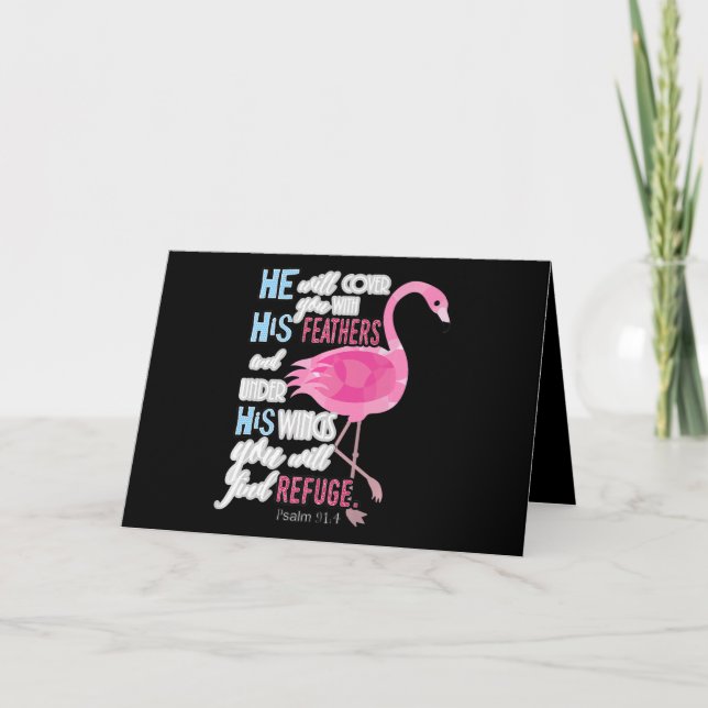 Tarjeta Regalo cristiano Flamingo, Salmo 91 Biblia Verse (Anverso)