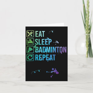 Tarjeta Regalo de acuarela de bádminton comer dormir repet