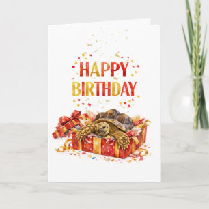 Tarjeta Regalo de cumpleaños de tortuga Sulcata rojo y dor