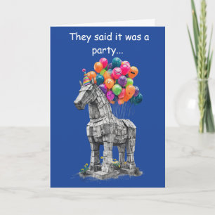 Tarjeta Regalo de cumpleaños divertido con Caballo de Troy
