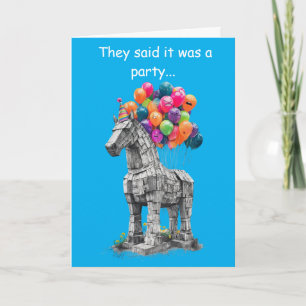 Tarjeta Regalo de cumpleaños divertido con Caballo de Troy