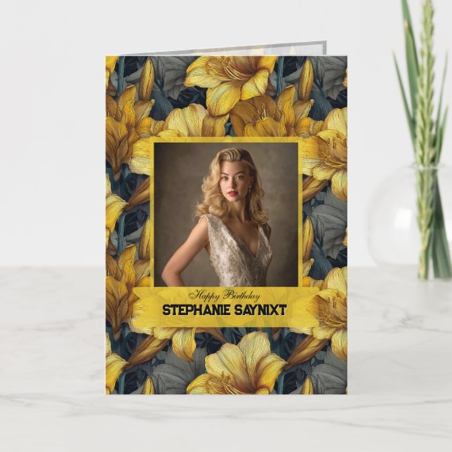 Tarjeta Regalo de cumpleaños número uno con flor de amaril (Anverso)