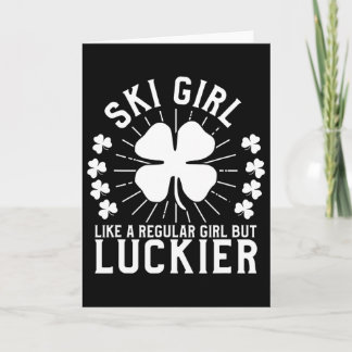 Tarjeta Regalo de día de San Patricio para chica de esquí