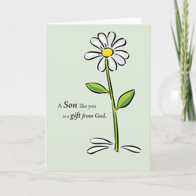 Tarjeta Regalo de Dios Cumpleaños con Daisy sobre Verde (Anverso)