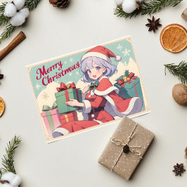 Tarjeta Regalo de la hija del retro Santa Claus dando ánim