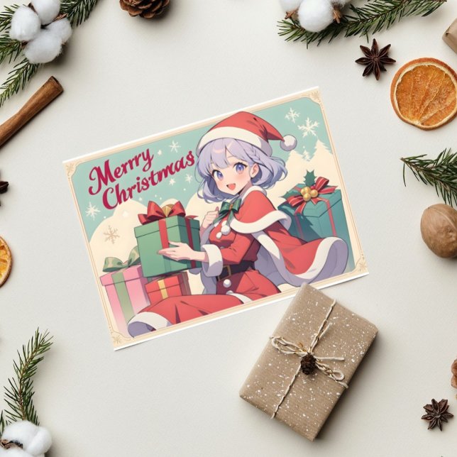 Tarjeta Regalo de la hija del retro Santa Claus dando ánim (Subido por el creador)