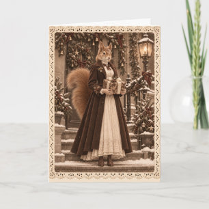 Tarjeta Regalo de Navidad de ardilla victoriana sepia