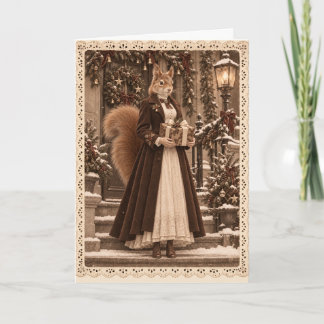 Tarjeta Regalo de Navidad de ardilla victoriana sepia