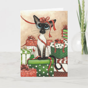 Tarjeta Regalo de Navidad de gato siamés de Bihrle