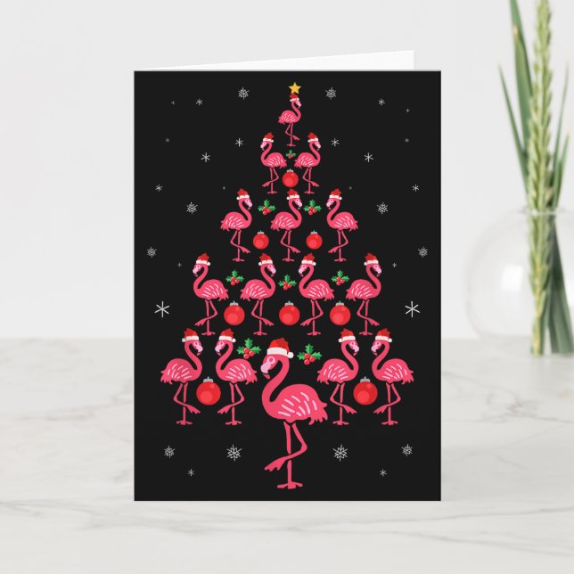 Tarjeta Regalo de Navidad divertido pájaro flamenco árbol  (Anverso)