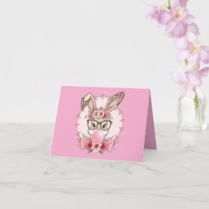 Tarjeta Regalo de Pascua de conejo floral lindo leopardo 
