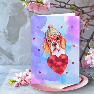 Tarjeta Regalo de San Valentín para Perro Beagle Morado Az