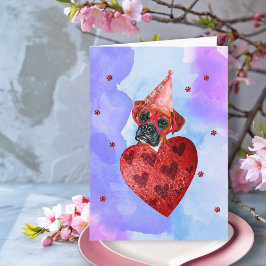 Tarjeta Regalo de San Valentín para perro Boxer azul morad