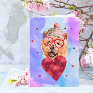 Tarjeta Regalo de San Valentín para perro Chow Chow Morado