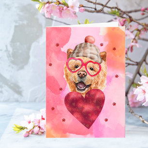 Tarjeta Regalo de San Valentín para perro Chow Chow naranj
