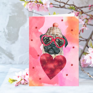 Tarjeta Regalo de San Valentín para perro Pug Naranja Rosa