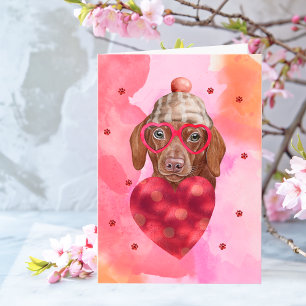Tarjeta Regalo de San Valentín Perro Dachshund Rosa Marrón