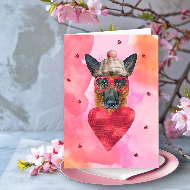 Tarjeta Regalo de San Valentín Perro Pastor Alemán Rosa (Subido por el creador)