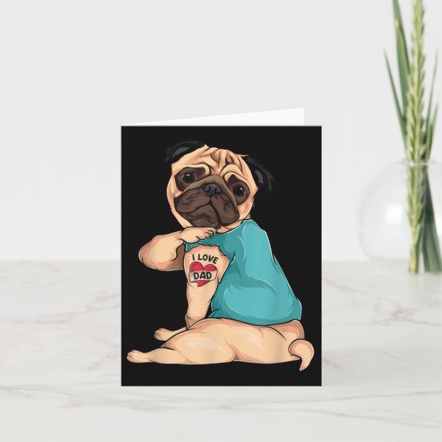 Tarjeta Regalo del Día del Padre Perro Divertido Pug Amo a (Anverso)