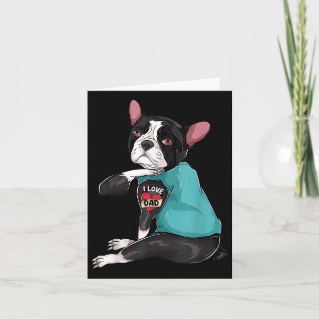 Tarjeta Regalo del Día del Padre Perro Papá Boston Terrier (Anverso)
