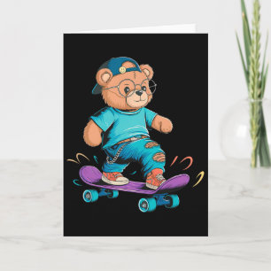 Tarjeta Regalo divertido y lindo de oso haciendo skate par