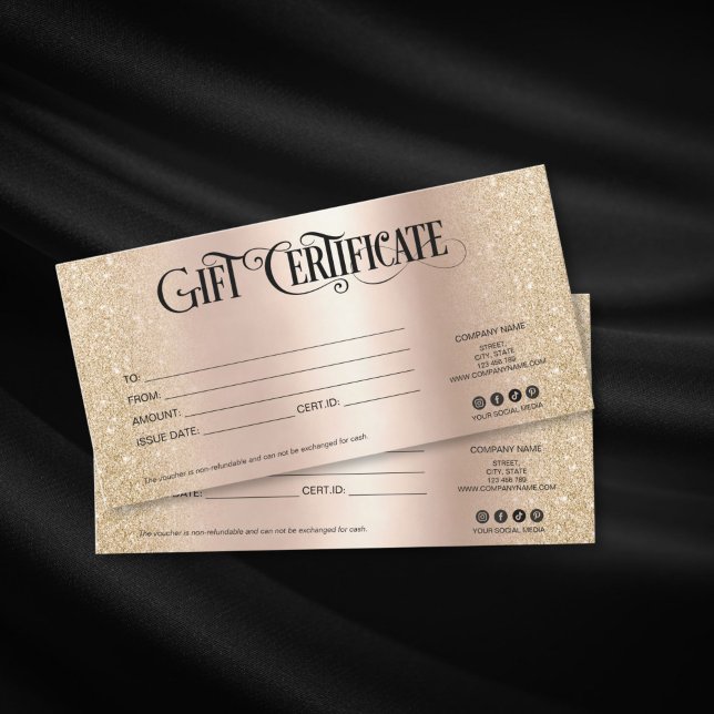 tarjeta regalo elegante de lujo añadir logotipo (gold foil and gold glitter gift certificate)