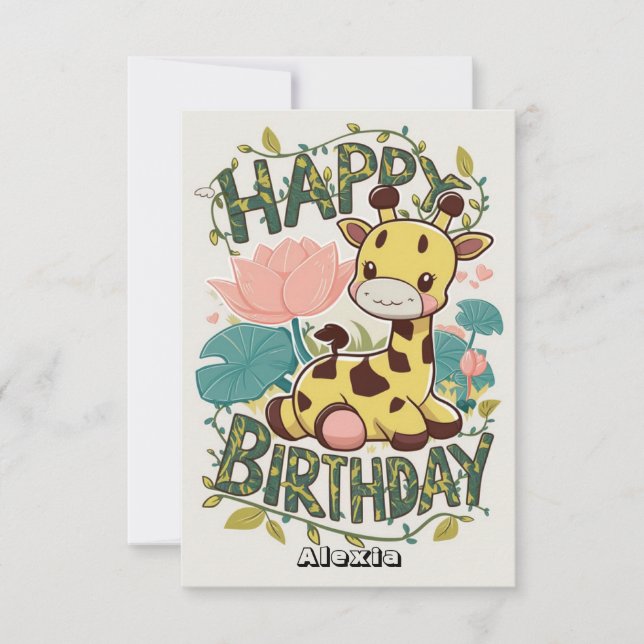 Tarjeta Regalo Encantado Giraffe Cumpleaños (Anverso)
