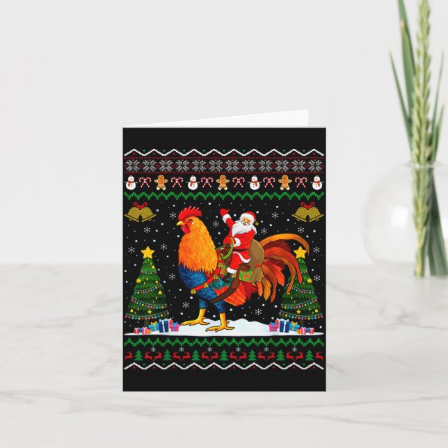 Tarjeta Regalo feo de Navidad Gallo Santa Cabalgando Gallo (Anverso)