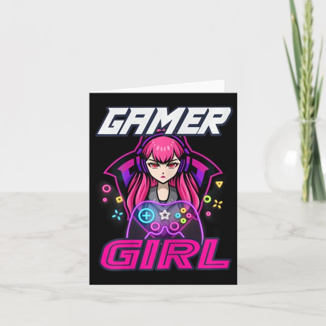 Tarjeta Regalo lindo para chica jugadora de videojuegos y  (Anverso)
