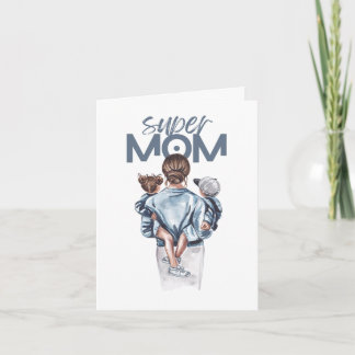 Tarjeta Regalo personalizado de Super Mamá con hijo e hija