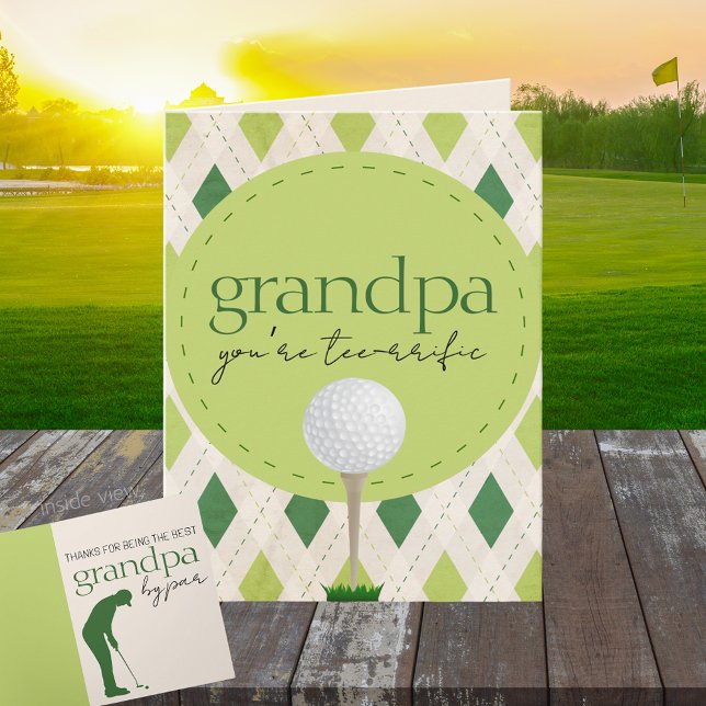 Tarjeta Regalo Plegable de Golf Argyle Personalizado Tee-r (Golf Best by Par Best in the Game Folding Gift Greeting Card for Him or Her)