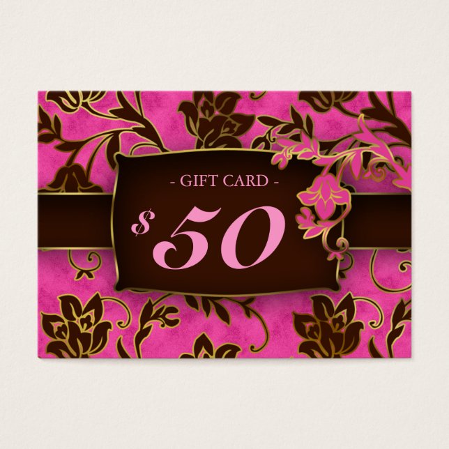 Tarjeta Regalo Salón Spa Dorado Floral Rosa Marrón (Frente)
