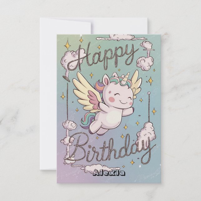 Tarjeta Regalo Saludo a Unicornio Cumpleaños (Anverso)