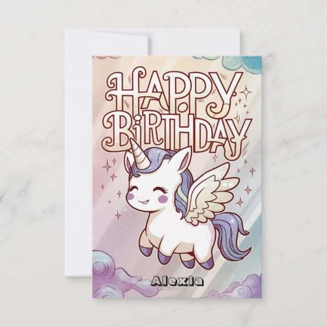 Tarjeta Regalo Saludo a Unicornio Cumpleaños (Anverso)