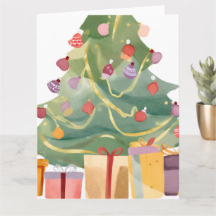 Tarjeta Regalos Bajo el Árbol de Navidad Acuarela