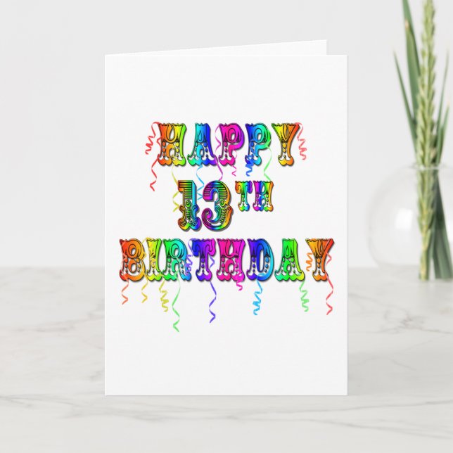 Tarjeta Regalos de cumpleaños 13 con letra de globo circo (Anverso)