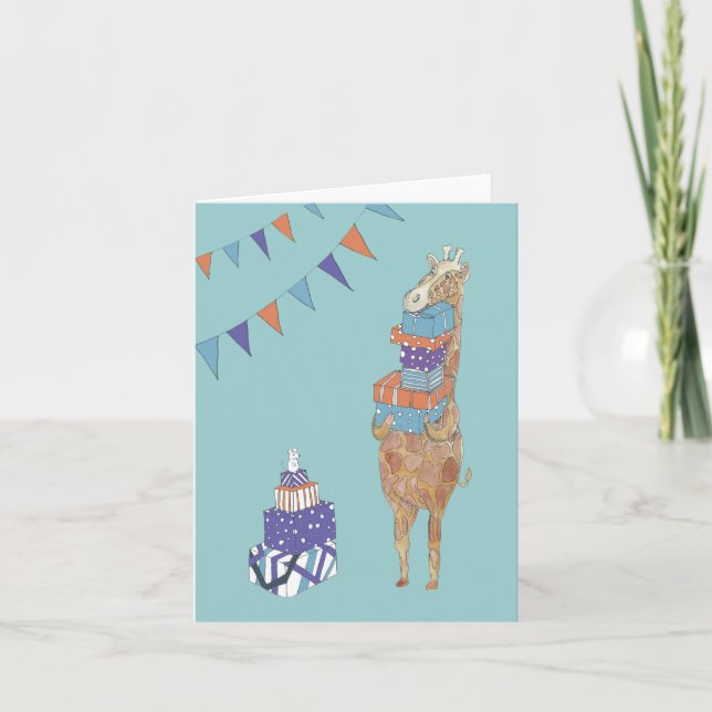 Tarjeta Regalos de cumpleaños de jirafa y ratón (Anverso)