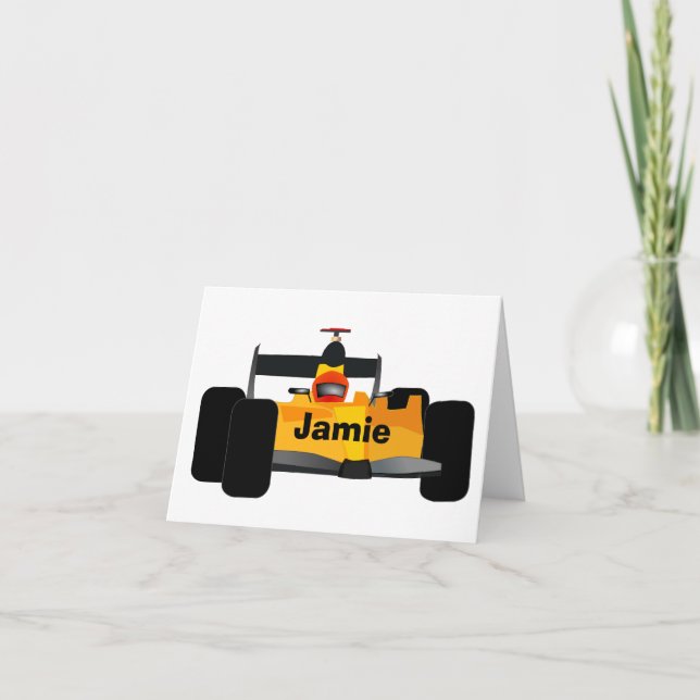 Tarjeta Regalos de la fiesta de cumpleaños de Race Car per (Anverso)