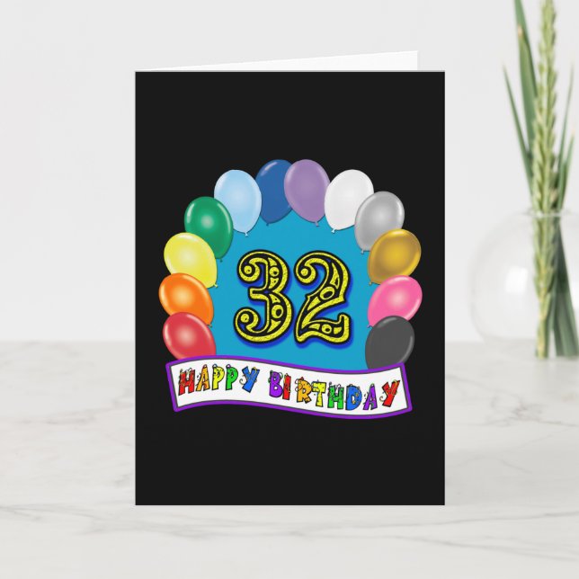Tarjeta Regalos de los globos de cumpleaños 32 (Anverso)