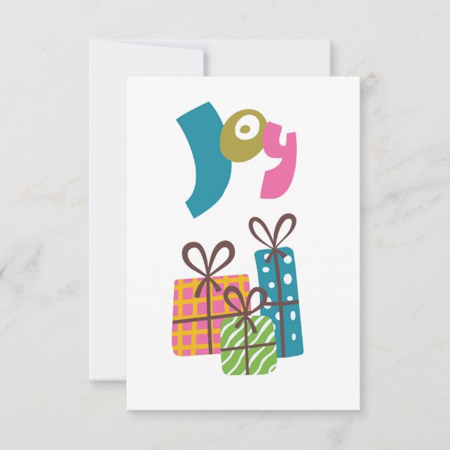 Tarjeta Regalos de Navidad ambientados con alegría. (Anverso)