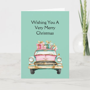 Tarjeta Regalos de Navidad de Coche Rosa Menta